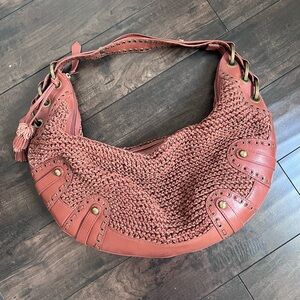 Isabella Fiore Leather Yarn Woven Hobo Bag